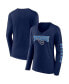 ფოტო #2 პროდუქტის Women's Navy Tennessee Titans Wordmark Long Sleeve V-Neck T-shirt