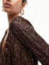 Фото #3 товара ASOS DESIGN sequin wrap bodysuit with blouson sleeve in chocolate