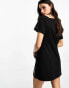 ASOS DESIGN slash neck off shoulder boxy t shirt dress in black