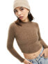 Mango fluffy cropped jumper in brown