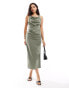 Фото #1 товара ASOS DESIGN halter ruched midi dress in khaki