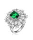 Sterling Silver with Rhodium Plated Emerald Cubic Zirconia Ring