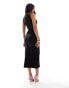 Vesper square neck thick strap thigh split midaxi dress in black