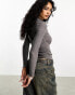 Фото #4 товара ONLY lettuce edge high neck ribbed top in dark grey