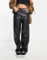 ONLY high waisted faux leather contrast stitch dad trousers in black