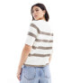 Selected Femme Bloomie short sleeve knit jumper in cream stripe