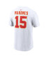 Фото #2 товара Men's Patrick Mahomes White Kansas City Chiefs Super Bowl LVIII Patch Player Name and Number T-shirt