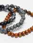 Фото #7 товара ASOS DESIGN 3 pack beaded bracelet set in black brown and grey