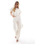 Фото #1 товара Mango short sleeve denim jumpsuit in white