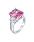 Art Deco Style .925 Sterling Silver 8CTW Pink AAA CZ Rectangle Emerald Cut Cocktail Statement Engagement Ring Cubic Zirconia Baguette Side Stones