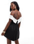 In The Style exclusive bardot bow front mini dress in monochrome