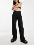 Stradivarius linen look wide leg trouser in black