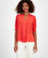 Women's Split-Neck Smocked-Sleeve Top