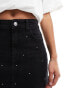 Фото #2 товара Pieces rhinestone denim mini skirt in black