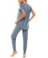 ფოტო #3 პროდუქტის Printed Short Sleeve Top & Jogger Pajama Set