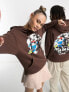 Crooked Tongues x Felix the Cat unisex oversized hoodie with front and back tie dye graphic prints in brown