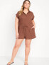 Фото #6 товара Waist-Defined Crinkle Gauze Romper -- 3-inch inseam