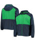 ფოტო #1 პროდუქტის Men's Navy, Green Notre Dame Fighting Irish Flash Forward Hoodie Full-Zip Lightweight Windbreaker