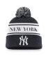 Фото #1 товара Men's Navy New York Yankees Team Stripe Peak Cuffed Knit Hat with Pom