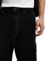 Фото #5 товара Bershka contrast stitch cargo trouser in black