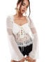 Фото #1 товара ASOS DESIGN lace and chiffon mix milkmaid blouse in ivory