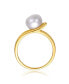 Chic Sterling Silver 14K Gold Plated with Genuine Freshwater Pearl Linear Ring