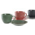 Set of 6 Cups with Plate DKD Home Decor Green Pink Dark grey Stoneware 150 ml 16 x 17 x 35 cm