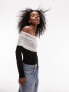 Topshop colour block sheer long sleeve bardot in stone M - фото #1