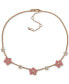 Фото #1 товара KARL LAGERFELD PARIS gold-Tone Crystal & Pink Flower Statement Necklace, 16" + 3" extender