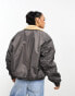 Фото #6 товара Karl Kani retro aviator bomber jacket in grey with contrast borg collar