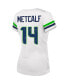 Фото #3 товара Women's DK Metcalf White Distressed Seattle Seahawks Fashion Player Name and Number V-Neck T-shirt