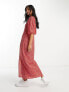 Mango puff sleeve midi dress in red and white spot