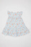 Kız Bebek Çiçekli Kısa Kollu Poplin Elbise C2413A524SM