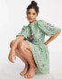 Фото #4 товара ASOS DESIGN Petite high neck dobby embroidered mini dress with lace trims in sage green