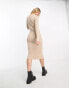 New Look button through ribbed knitted dress in oatmeal