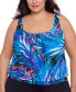 Фото #1 товара Танкини-топ с рисунком Swim Solutions Plus Size Blouson, созданный для Macy's, для женщин