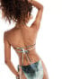 Фото #4 товара COLLUSION co-ord blurred print twist front micro bikini top in green