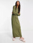 ASOS DESIGN long sleeve maxi t-shirt dress in khaki Зеленый, 32 - фото #4