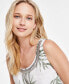 Фото #2 товара Women's 100% Linen Printed Embellished Sleeveless Top, Created for Macy's