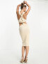 Фото #10 товара Sixth June knitted cut out twist midi dress in beige