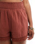 Фото #3 товара New Look broderie hem shorts in brown