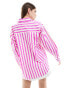 Фото #8 товара ASOS DESIGN oversized shirt in neon pink stripe