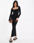 Фото #1 товара ASOS DESIGN square neck long sleeve slinky maxi dress in black