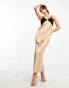 River Island colour block maxi slip dress in beige 44 - фото #6