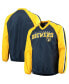 Фото #1 товара Men's Navy, Gold Milwaukee Brewers Kickoff Raglan V-Neck Pullover Jacket