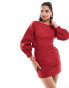 Forever New long sleeve bow back mini dress in deep red