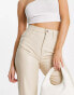 Abercrombie & Fitch curve love 90s straight faux leather trousers in oyster grey