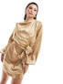 Pretty Lavish tie waist satin mini dress in matte gold