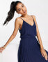 ASOS DESIGN pleated cami midi dress with drawstring waist in navy