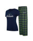 Фото #1 товара Women's College Navy, Neon Green Seattle Seahawks Arctic T-shirt and Flannel Pants Sleep Set